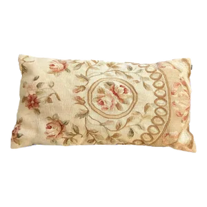 Antique Pink Rose French Aubusson Long Lumbar Decorative Pillow