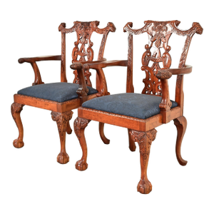 Baker Furniture Style Chippendale Carved Mahogany Armchairs, Pair