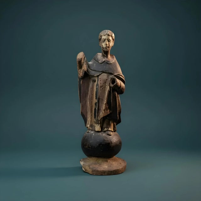 Antique Hand-Painted Wooden Monk Santos Figure From 1800s For Sale - Image 4 of 6