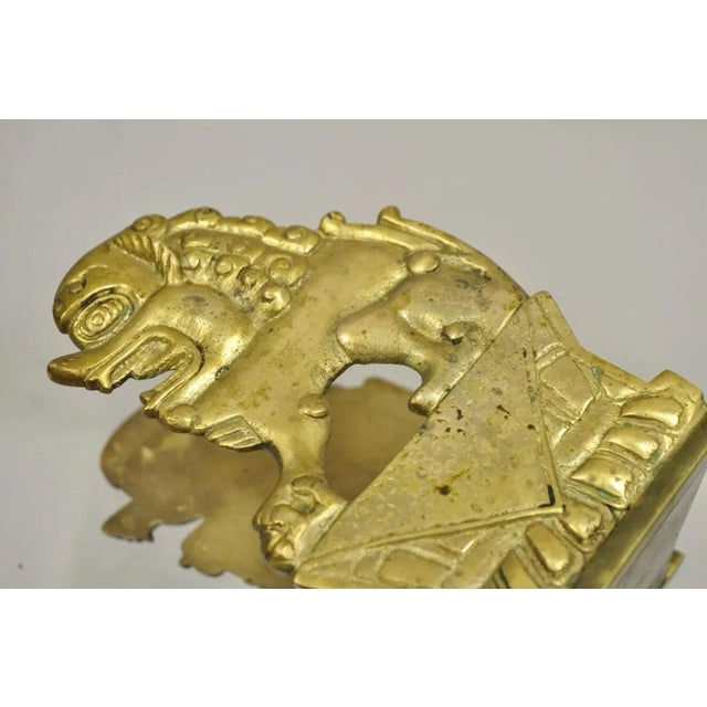 Brown Vintage Chinese Foo Dog Solid Brass Figural Bookend For Sale - Image 8 of 11
