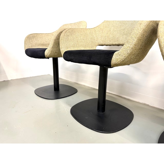 Swivel Armchairs with Organic Mottled Fabric Shells and Weighted Disc Bases, 1990s, Set of 6 For Sale - Image 18 of 18