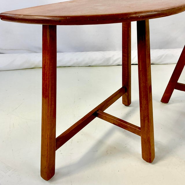 1940s Vintage Swedish Folk Art Gustavian Boho Chic Half Moon Teak Side Tables - A Pair. For Sale - Image 12 of 15