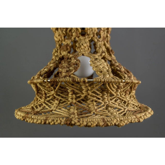 Brown Vintage Handmade Braided Macramé Pendant Light Fixture, 1970s For Sale - Image 8 of 18