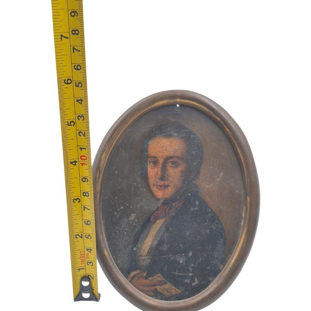 19th Century French Hand-Painted Portrait Miniature on Copper in Gilt Ribbon Frame - 6" X 4.5" For Sale - Image 9 of 9