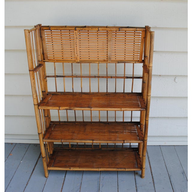 Vintage Bamboo Folding 4 Tier Bookcase Etagere One or a Pair For Sale - Image 4 of 13