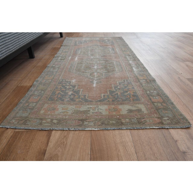 1970s Vintage Turkish Handmade Wool Cotton Peach Runner Rug For Sale - Image 9 of 11