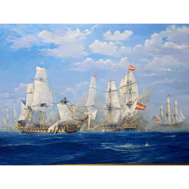 Large British Naval Battle Oil Painting by Graham Jowett-Ive, Mall Galleries 2005 Monumental maritime drama depicting...