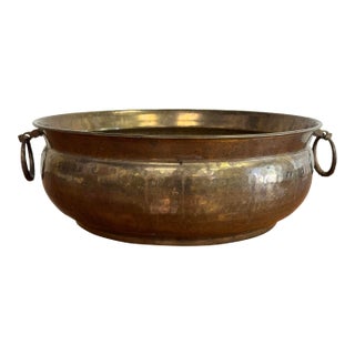 Vintage Large Hammered Brass Planter For Sale