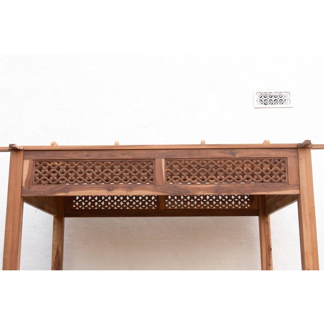 Contemporary Carved Floral Jali Canopy Sanctuary Daybed For Sale - Image 3 of 15