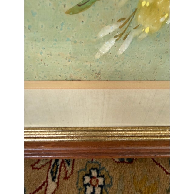 Asian Style Artwork Bird on Flower Composition, Signed For Sale - Image 9 of 12
