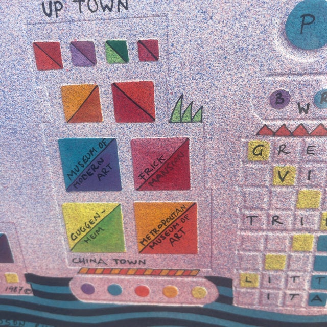 Signed 1987 New York City Map Art Print “Impressions of New York” by Tencel For Sale In Nantucket - Image 6 of 9