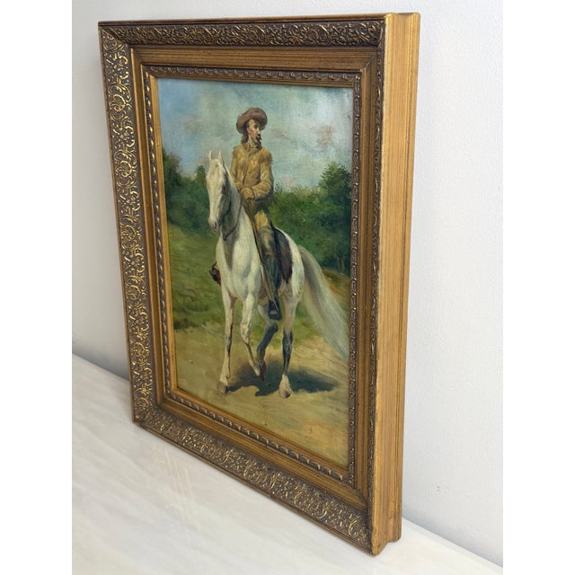 Oil Portrait Painting Wild West Buffalo Bill William Frederick Cody on Grey Horse After Rosa Bonheur For Sale - Image 6 of 11