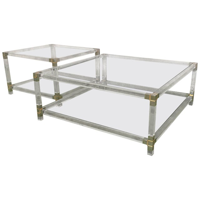 Pair of Late 20th Century Square Lucite Coffee Tables with Chromed Metal Details For Sale - Image 15 of 18