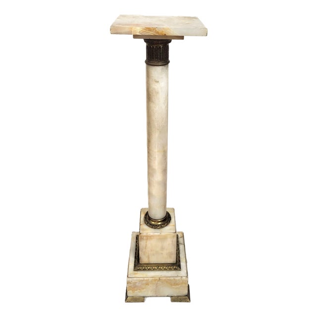 Antique French 19th C Rotating Top Bronze & Onyx Column Pedestal For Sale