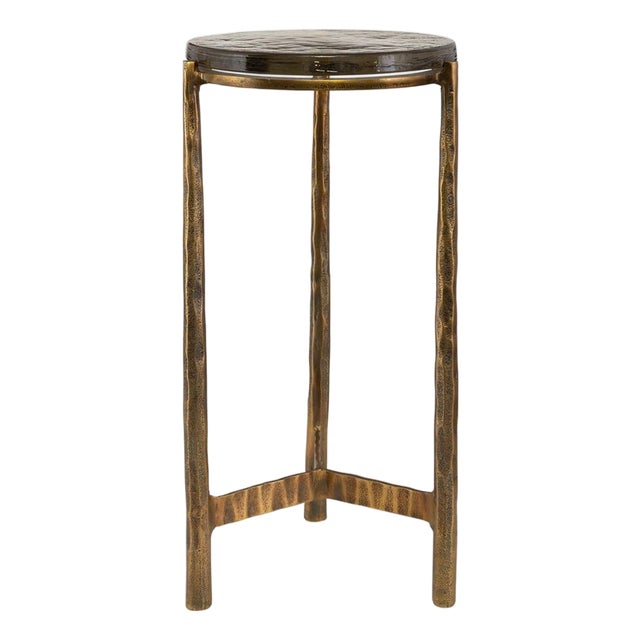 Outdoor Indoor Artisan Glass & Brass End Table For Sale