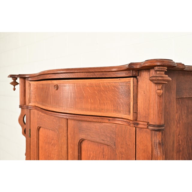 Antique Victorian Carved Oak Wardrobe or Armoire Dresser, Circa 1890s For Sale - Image 11 of 17