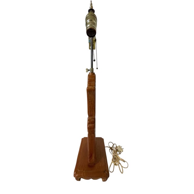 Mid 20th Century Vintage Chinese Shou Character Symbol Wood Carved Table Lamp For Sale - Image 5 of 7