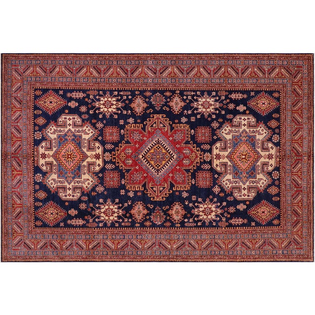 Boho Chic Tribal Super Kazak Blue/Red Wool Rug - 8'3'' X 9'9'' For Sale - Image 9 of 10