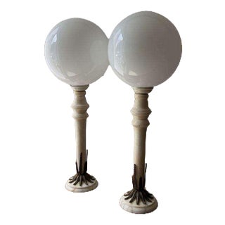 Alabaster Table Lamps with Opaline Glass Globes, 1970s, Set of 2 For Sale