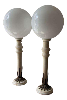 Alabaster Table Lamps with Opaline Glass Globes, 1970s, Set of 2