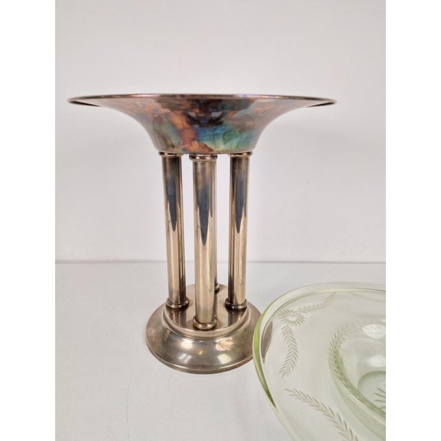 Art Deco Silver Plated Metal Centerpiece with Glass Bowl, 1930s For Sale - Image 9 of 14