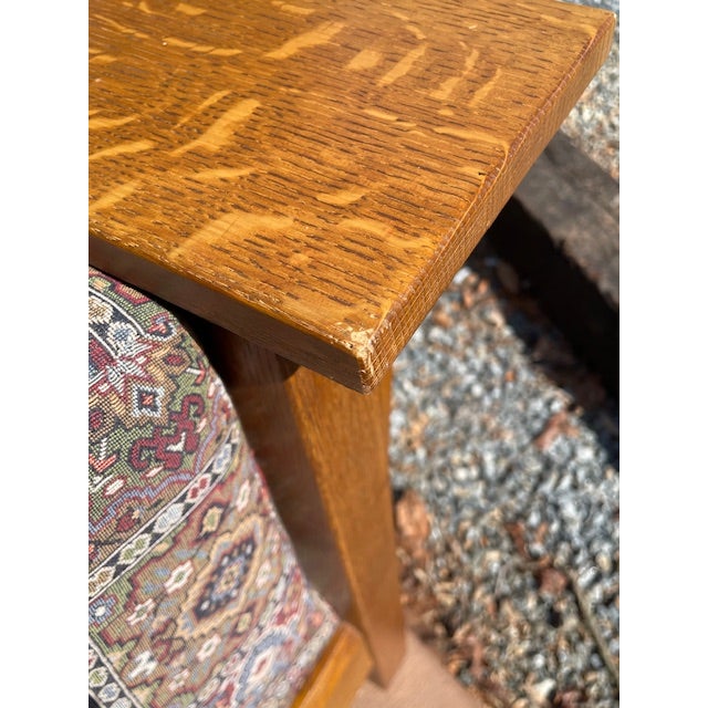 Pair of Stickley Furniture Wine/Blue Geometric Mission Prairie Oak Loveseats / Sofa's For Sale - Image 11 of 18