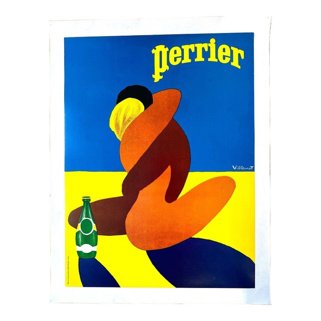 Perrier Embrace by Bernard Villemot 1981 Original Printing on Linen l'Entreinte For Sale