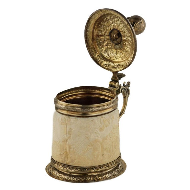 Silver Beer Tankard with Atlas and Carved Ivory Religious Scenes from Lübeck For Sale - Image 9 of 15