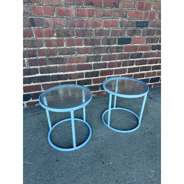 Mid 20th Century Pair of Round Aluminum and Glass Side Tables From Brown Jordan For Sale - Image 5 of 6