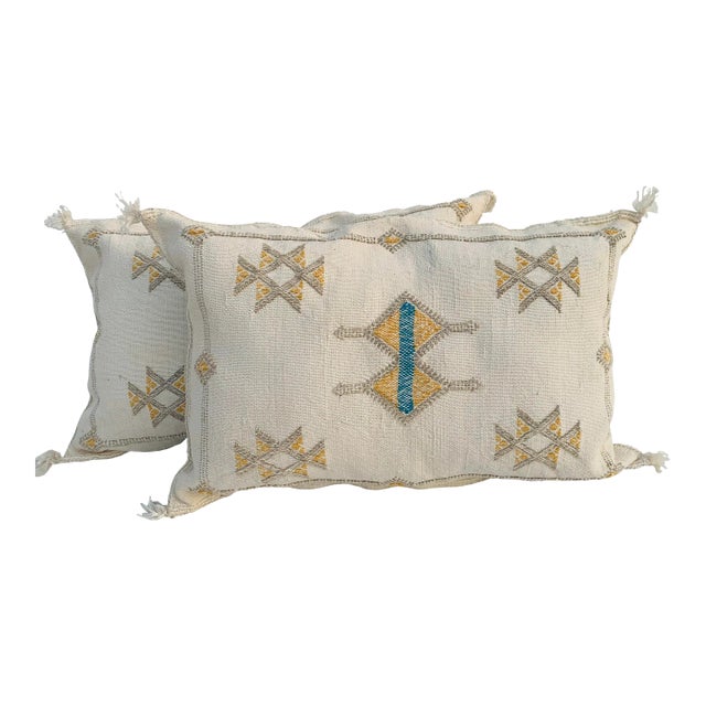 Contemporary White Mizwad Silk Sabra Pillows Covers- a Pair For Sale