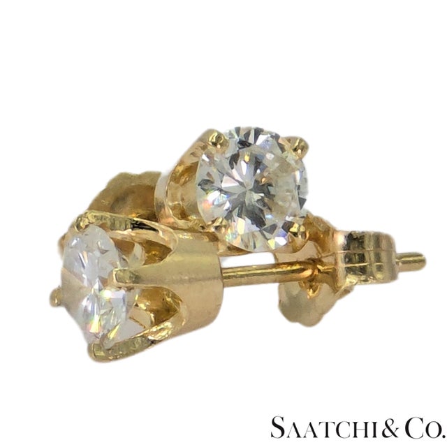 Metal 14k (585) Yellow Gold Natural Diamond Vintage Stud Earrings, A Pair For Sale - Image 7 of 11