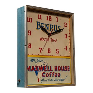 Vintage Maxwell Coffee Advertising Clock by Benrus For Sale