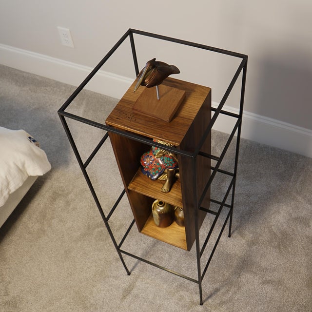 Freestanding Display Cabinet With Lights, Solid Walnut Tall Cabinet, Narrow Bookcase Display For Sale - Image 9 of 9