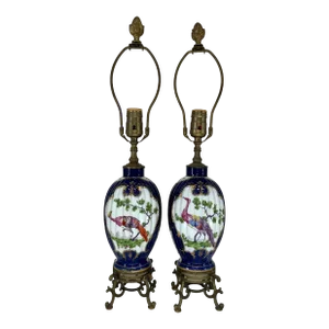 Pair of Worcester Dr Wall Porcelain Lamps