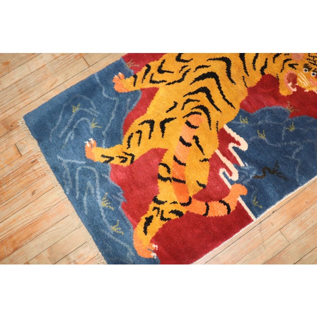 Vintage Zabihi Collection Tiger Tibetan Rugs - A Pair - 2'8" x 4'9" For Sale - Image 4 of 9
