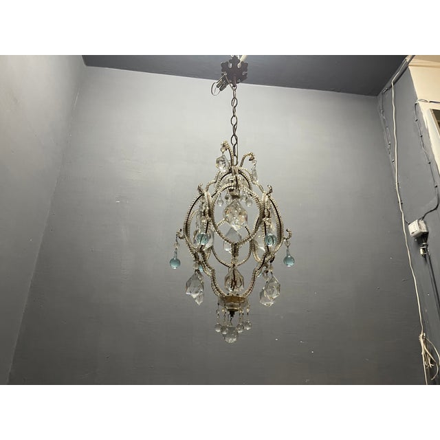 Crystal Beaded Light Pendant with Light Blue Murano Glass Tear Drops, 1960s For Sale - Image 12 of 13