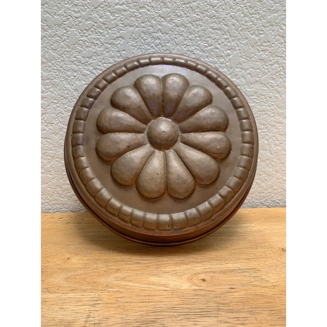 Farmhouse Antique Flower Pattern Copper Pan, Wall Decor For Sale - Image 3 of 9