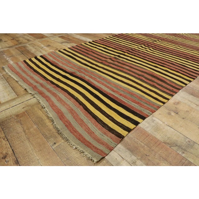 Saffron Vintage Turkish Striped Kilim Rug - 04'06 X 11'06 For Sale - Image 8 of 10