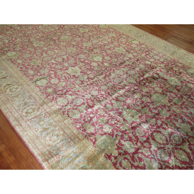 Raspberry Icy Blue Oversize Persian Tabriz Rug, Early 20th Century For Sale - Image 11 of 18