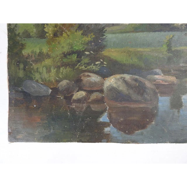 Textile Vintage Early 20th Century European Farm Landscape Painting For Sale - Image 7 of 8