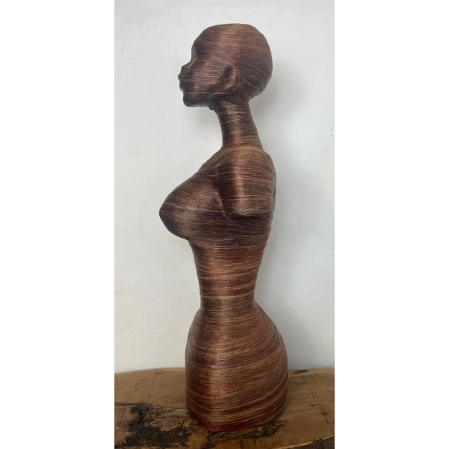 Wood Lara Brown, Large Abstract Lady Sculpture, Rattan Fibre For Sale - Image 7 of 18
