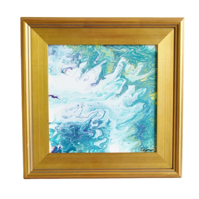 Early 21st Century Original Contemporary Modern Abstract Marbleized Art Painting W/ Antiqued Gold Wood Frame For Sale - Image 5 of 5