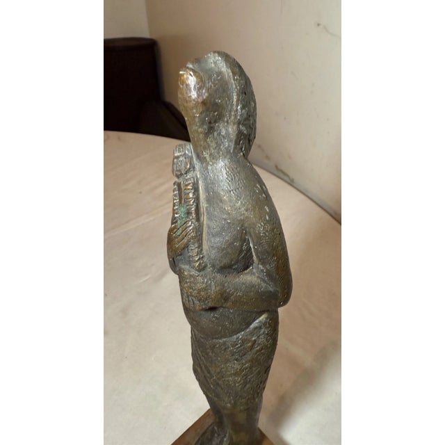1940s Antique Folk Art Native American Indian Lady Bronze Wood Statue Sculpture Figure For Sale - Image 5 of 12