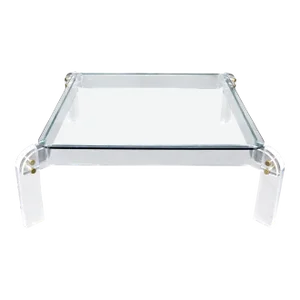Large Lucite Base Square Glass Top Coffee Table