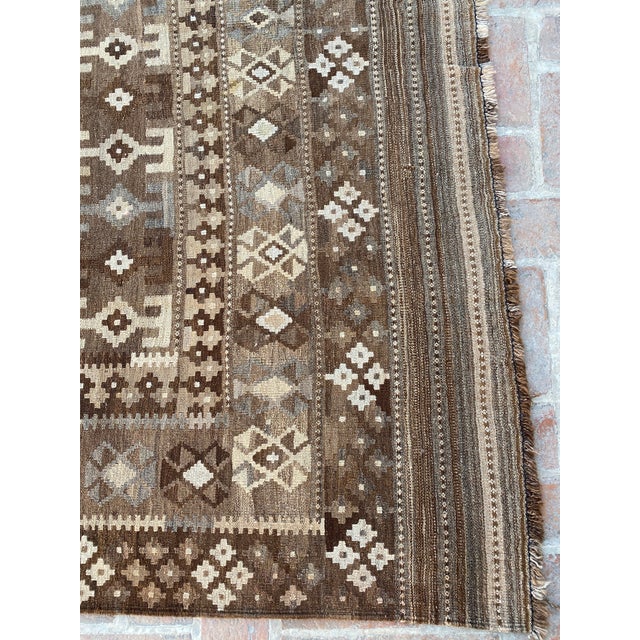 Afghan Ghalmori Maimana Kilim Rug 8x14 Ft, Handwoven Brown Gray Blue Bordered Flatweave, Large Tribal Area Rug For Sale - Image 11 of 15