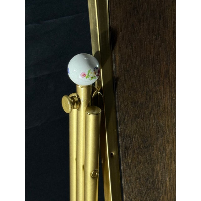 Late 20th Century Gold-Tone Arched Cheval Mirror Frame With Floral Porcelain Finials For Sale - Image 5 of 8