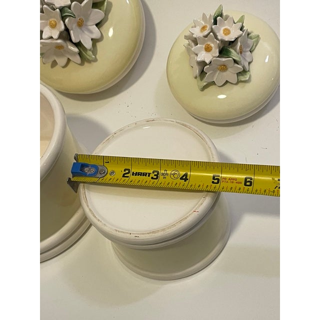 Ceramic Vintage Japanese Capodimonte Style Celadon Floral Canisters - Pair For Sale - Image 7 of 10