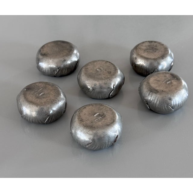1920s 1920s Art Deco French A. E. Chanal Pewter Salt Cellars - Set of 6 For Sale - Image 5 of 8