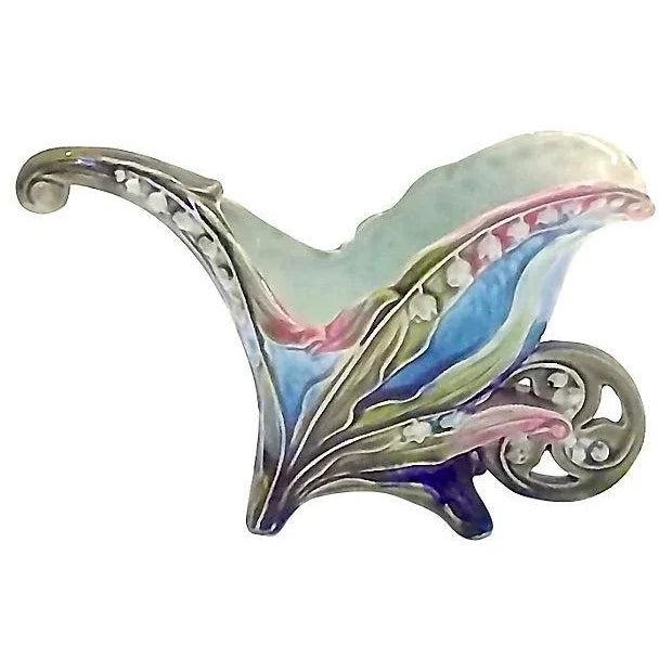 Antique Majolica Floral Wheelbarrow Cachepot For Sale