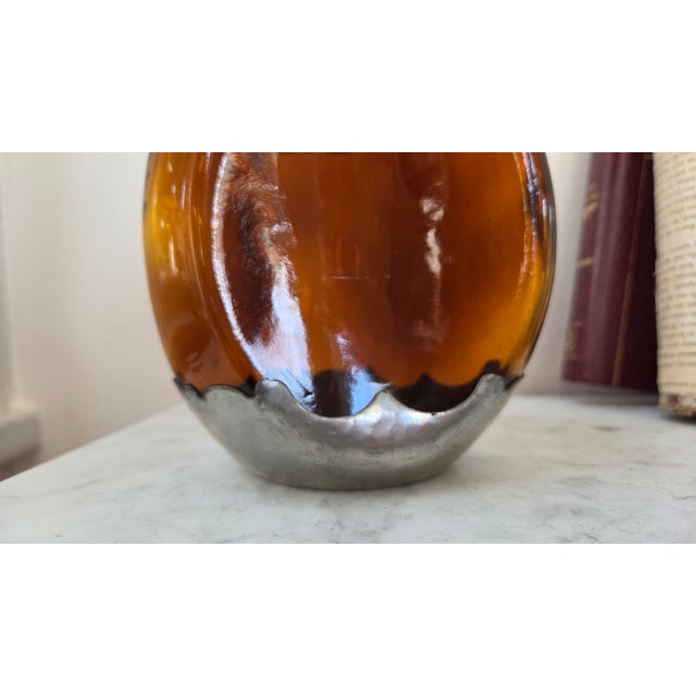 Mid-Century Modern Mid 20th Century Royal Holland Daalderop Amber Glass and Pewter Decanter For Sale - Image 3 of 18